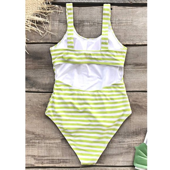 Cupshe Green & White Striped One Piece Swimsuit - Picture 2 of 6